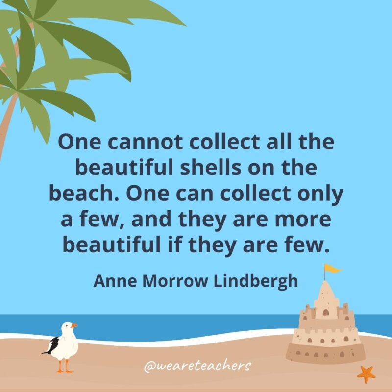 One cannot collect all the beautiful shells on the beach. One can collect only a few, and they are more beautiful if they are few.- beach quotes