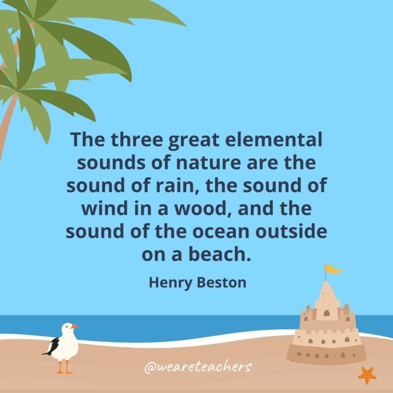 The three great elemental sounds of nature are the sound of rain, the sound of wind in a wood, and the sound of the ocean outside on a beach.