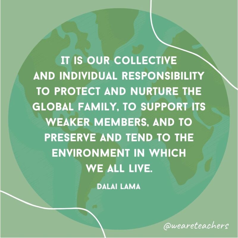 It is our collective and individual responsibility to protect and nurture the global family, to support its weaker members, and to preserve and tend to the environment in which we all live.