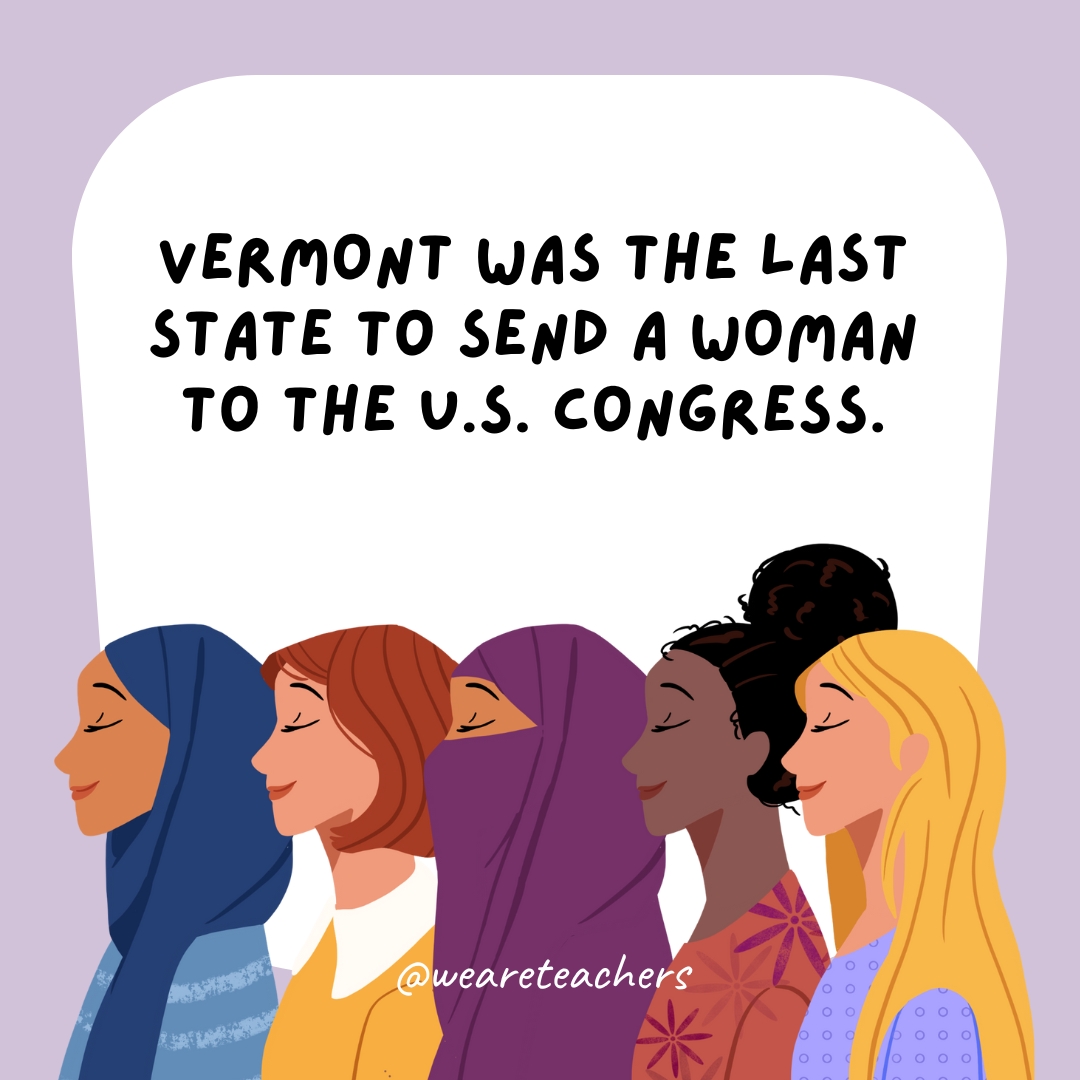 Vermont was the last state to send a woman to the U.S. Congress.- women's history month facts