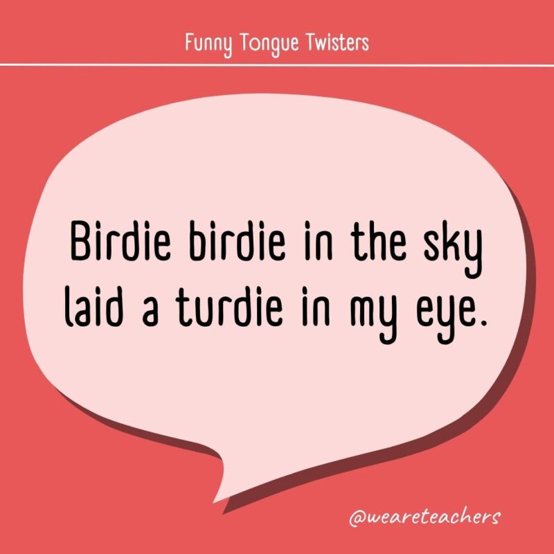 Birdie birdie in the sky laid a turdie in my eye.- tongue twisters for kids
