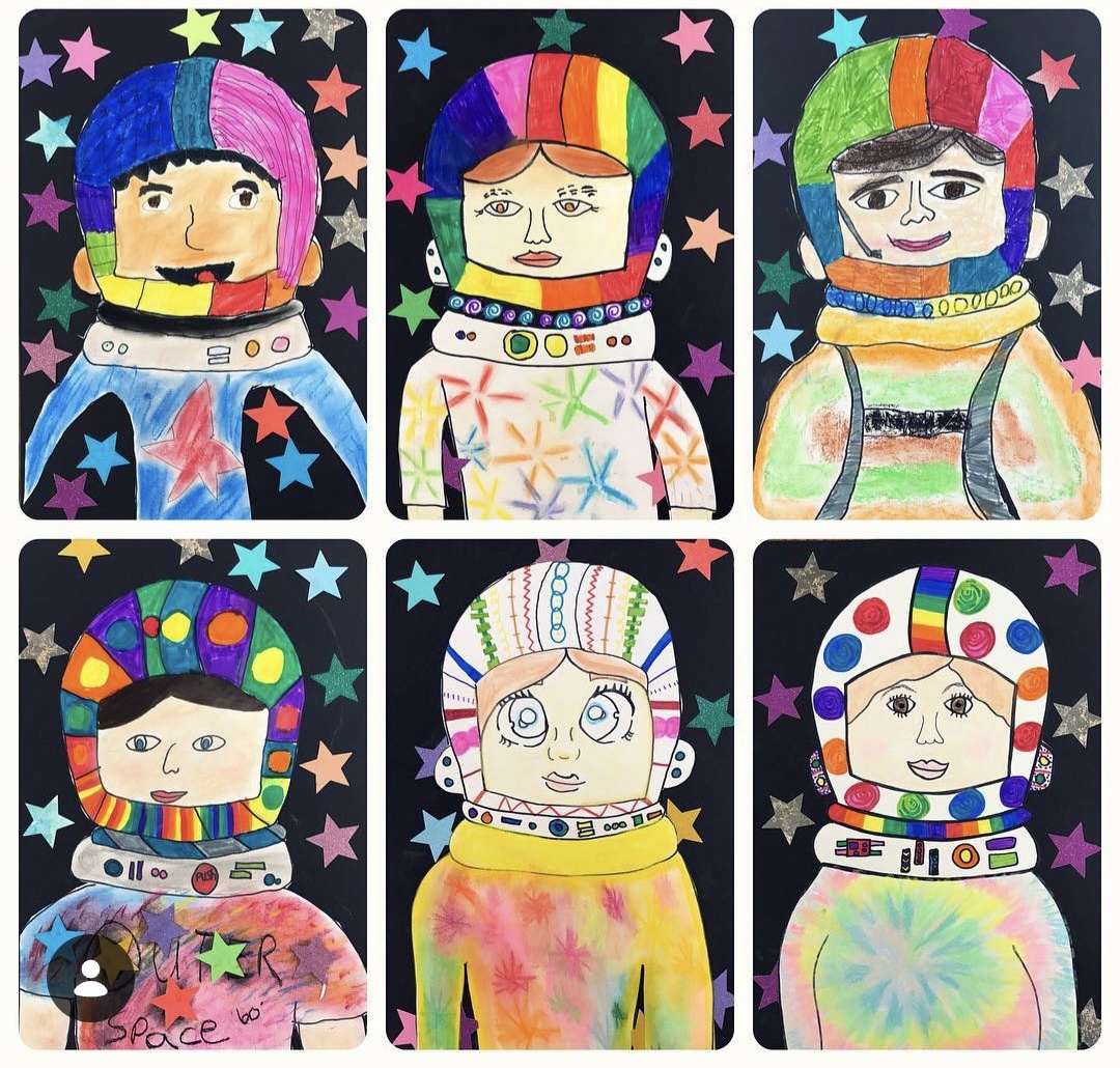Astronaut self-portraits by fourth graders