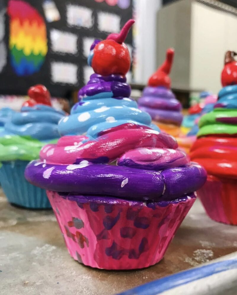 4th Grade Art: Clay Cupcakes Clay cupcakes painted in bright colors, made by 4th grade art students