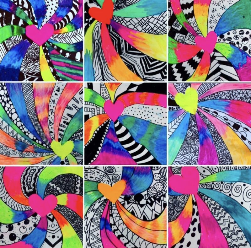 4th Grade Art: Neon Hearts Pop art src hearts in bright neon colors