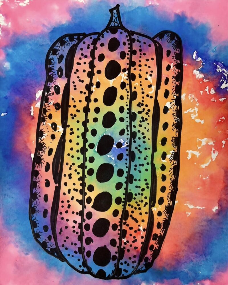 4th Grade Art: Pumpkins Pumpkin in the src of artist Yayoi Kusama, made by 4th grade art student