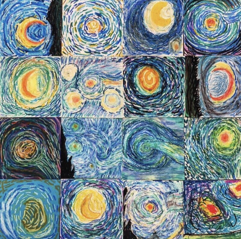 4th Grade Art: Van Gogh Small paintings made by 4th grade art students in the src of Van Gogh's Starry Night