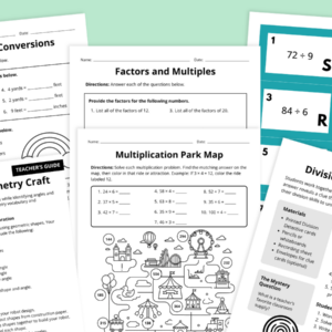 Images from the 4th Grade End-of-Year Math Review Worksheet & Activity Bundle.