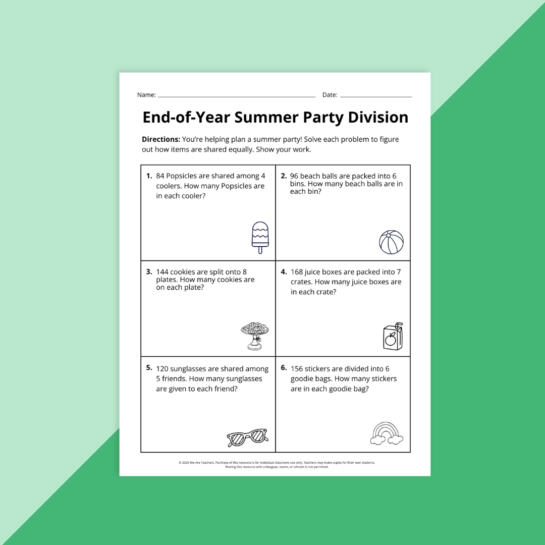 Image of a worksheet from the 4th Grade End-of-Year Math Review Worksheet & Activity Bundle.