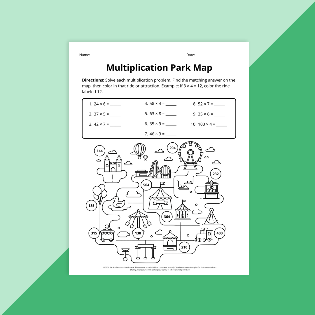 Image of a worksheet from the 4th Grade End-of-Year Math Review Worksheet & Activity Bundle.
