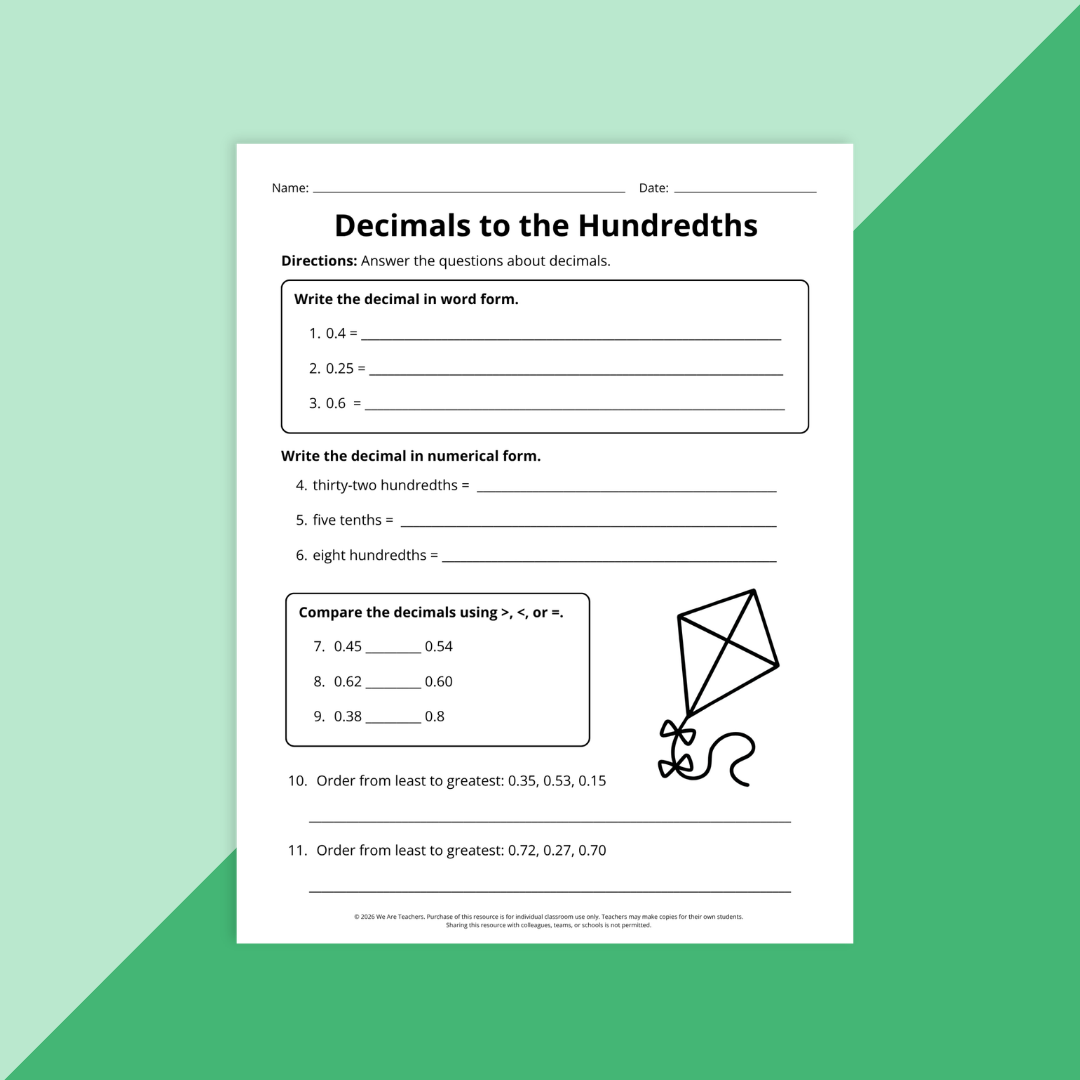 Image of a worksheet from the 4th Grade End-of-Year Math Review Worksheet & Activity Bundle.