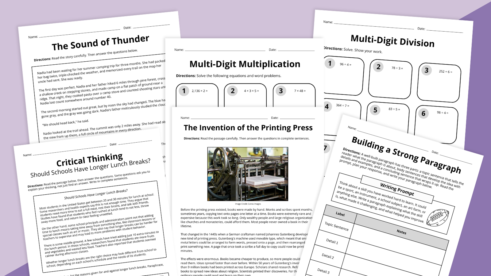 Images from the Moving Up Worksheet and Activity Bundle: 4th Grade.