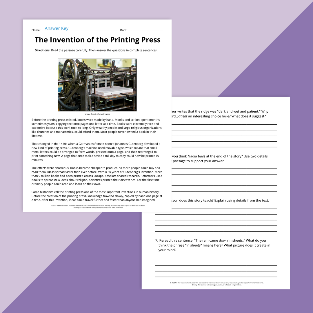 Image of a reading passage from Moving Up Worksheet and Activity Bundle: 4th Grade.