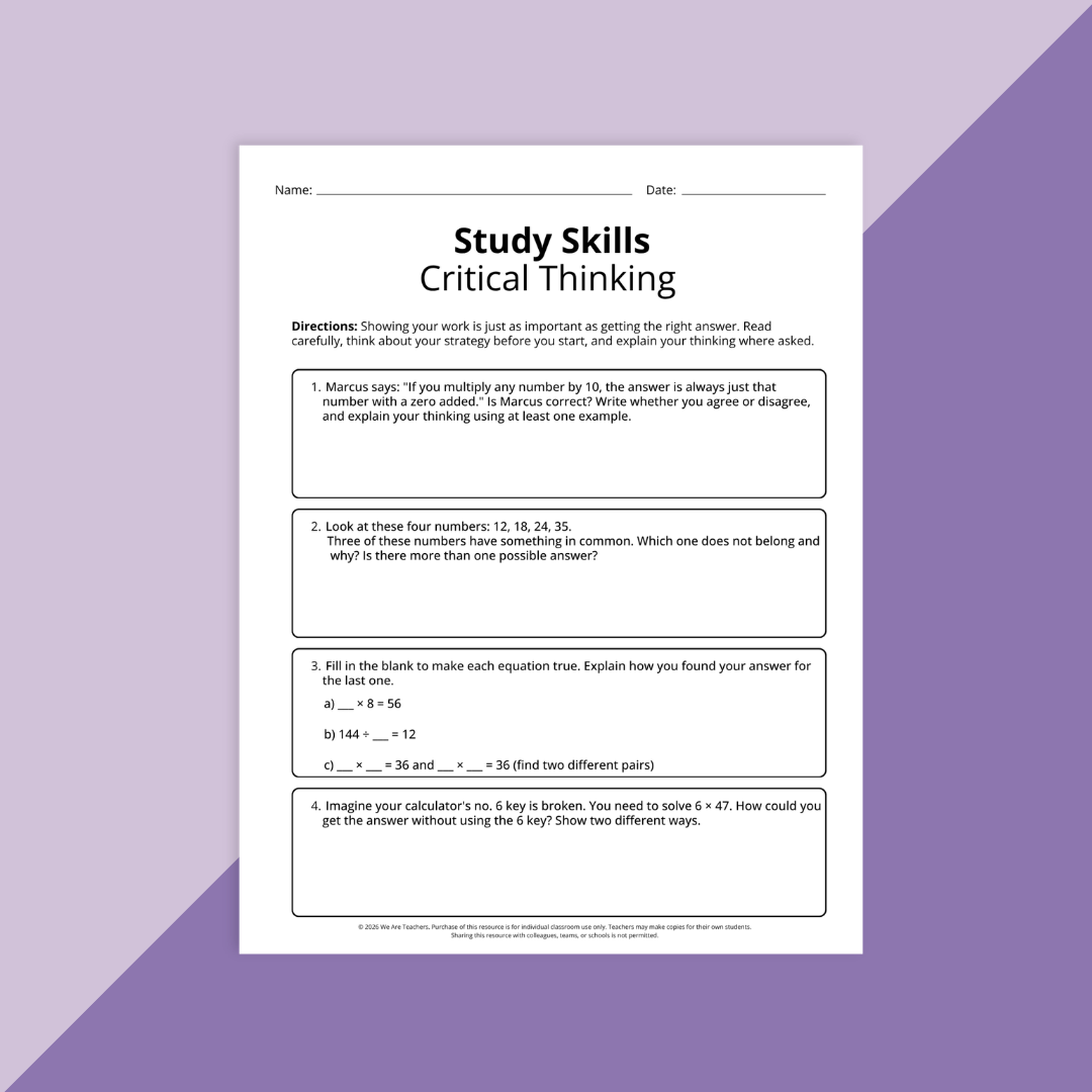 Image of a study skills worksheet for 4th graders headed to 5th grade.