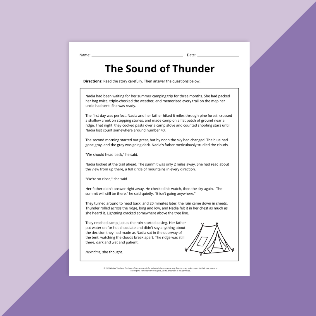 Image of a reading comprehension activity for 4th graders heading to 5th grade.