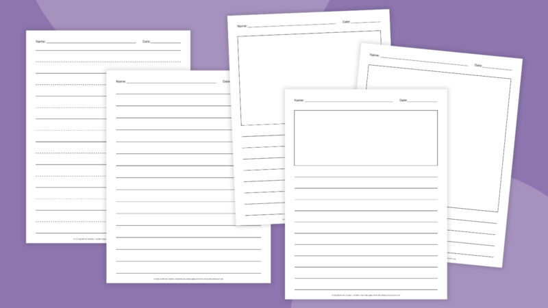 images of a primary lined paper printable examples with and without drawing boxes