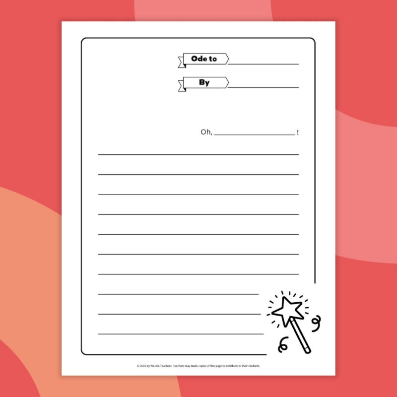 an image of one ode poem template printable worksheet