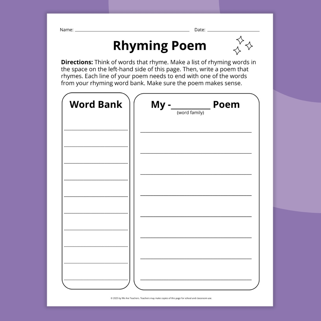 Free Printable Rhyming Poem Worksheet Bundle - April 2026