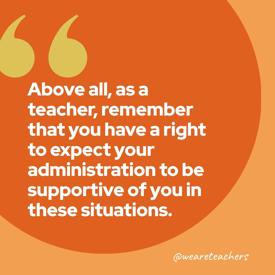 Quote about being supported by administration while dealing with student violence
