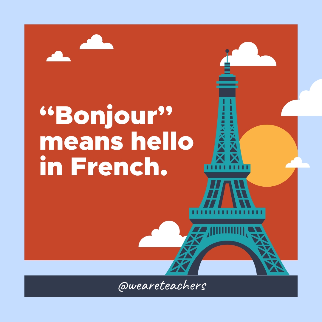 "Bonjour" means hello in French.