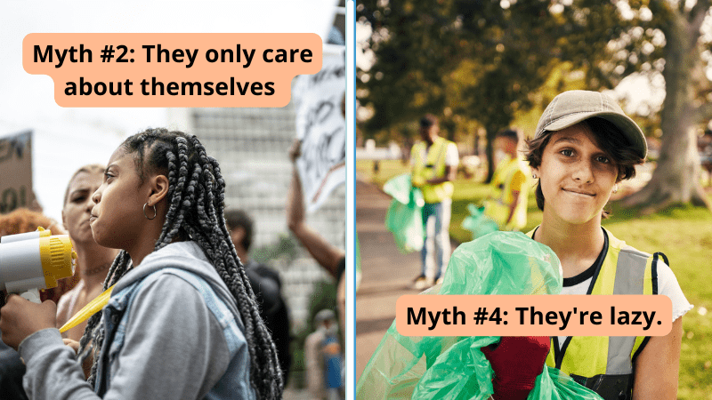 Paired image that shows myths about teenagers