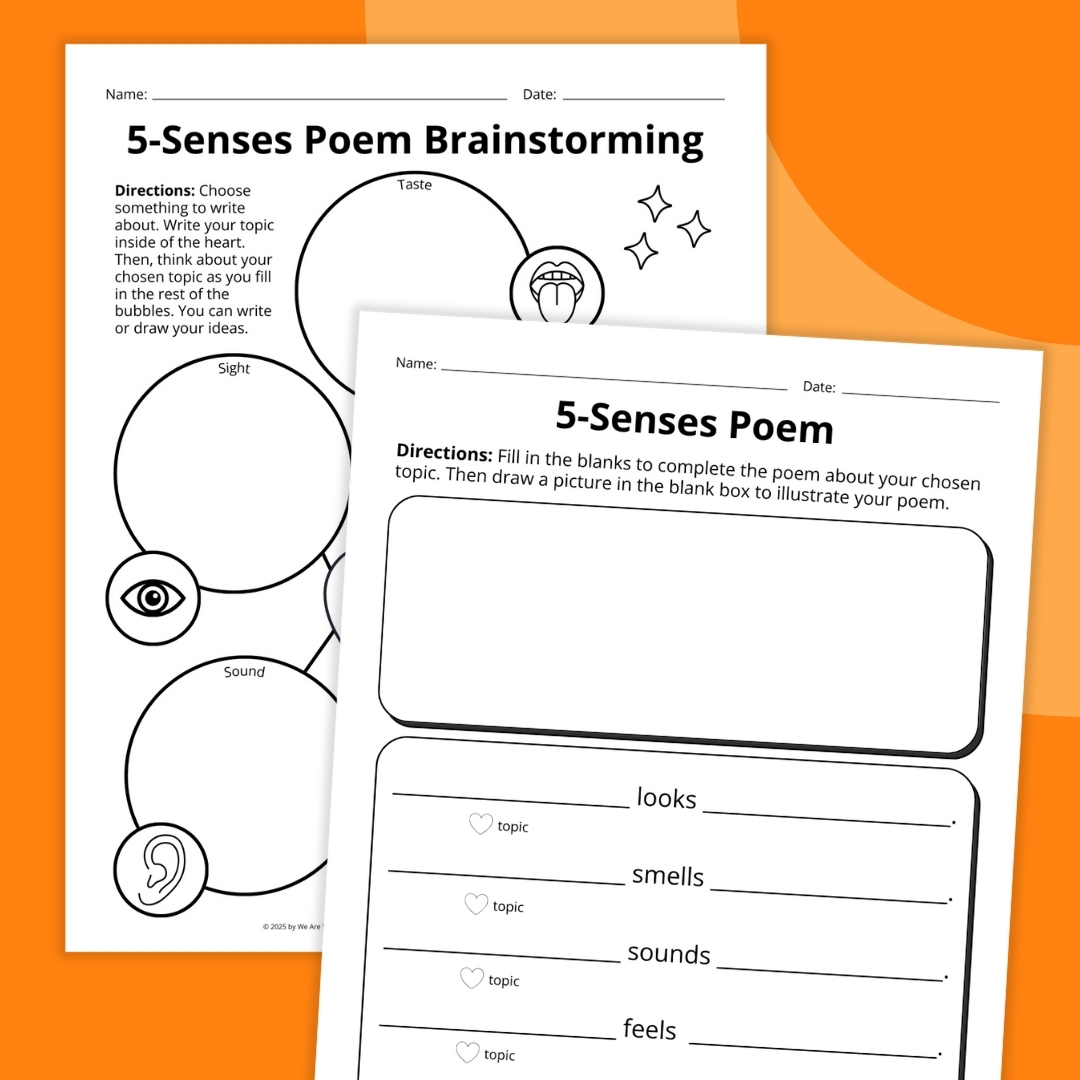 5-senses-1 five senses poetry brainstorming and writing sheet