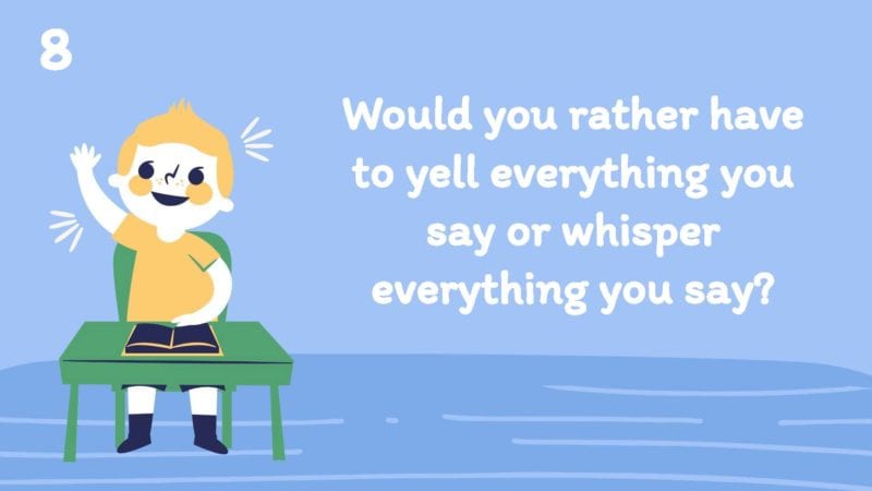 Would you rather have to yell everything you say or whisper everything you say?