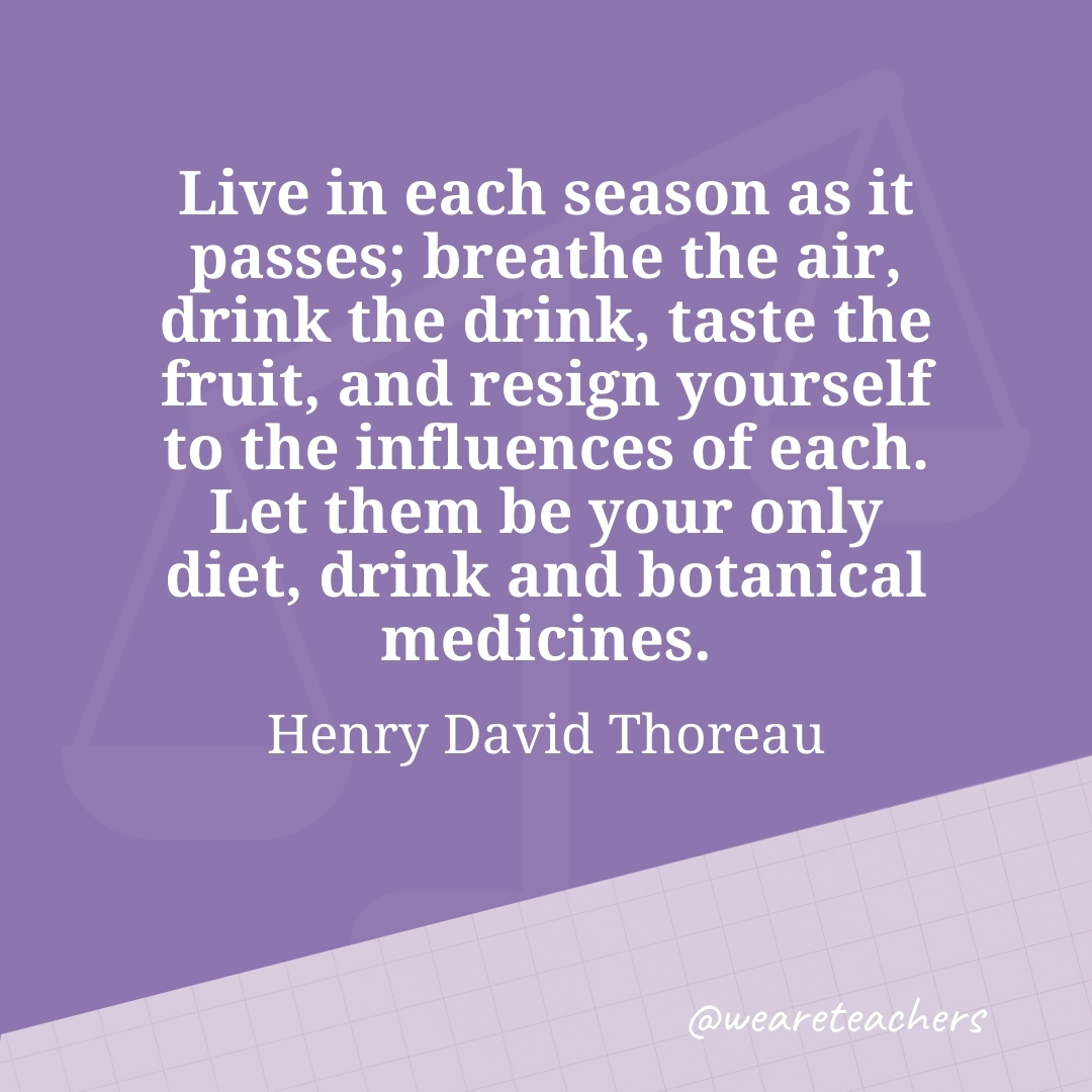Live in each season as it passes; breathe the air, drink the drink, taste the fruit, and resign yourself to the influences of each. Let them be your only diet, drink and botanical medicines. —Henry David Thoreau