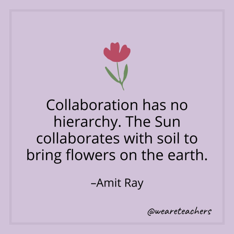 Collaboration has no hierarchy. The Sun collaborates with soil to bring flowers on the earth. – Amit Ray- teamwork quotes