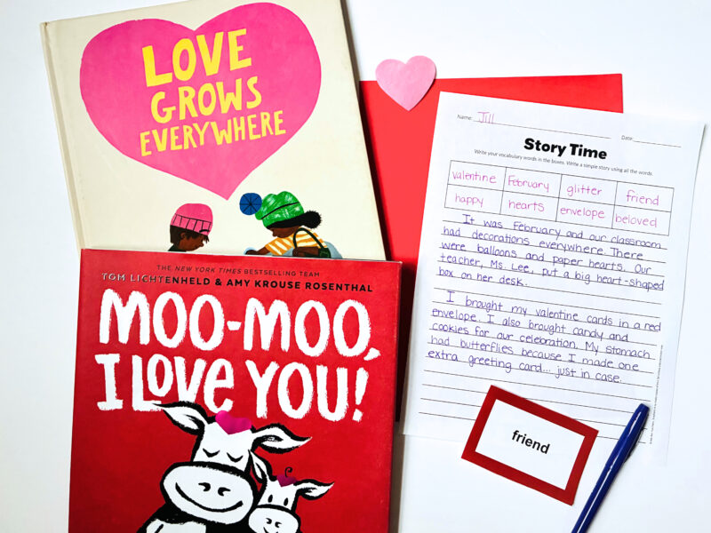 An image of two Valentine's Day picture books and a student-created story