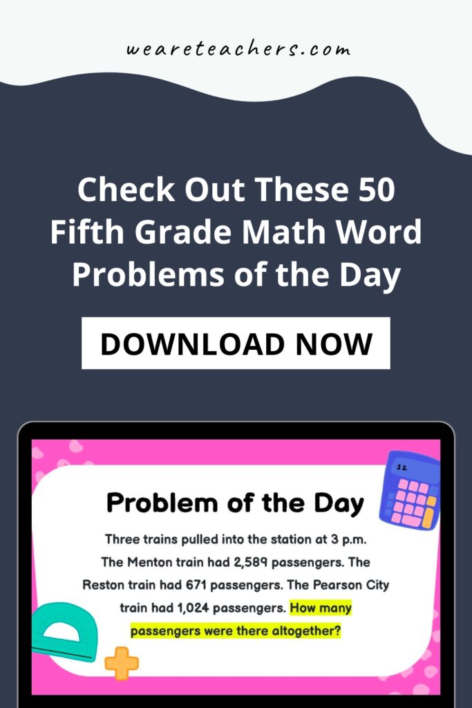 Looking for daily fifth grade math word problems? Look no further! Share these with your students to practice all their math concepts.