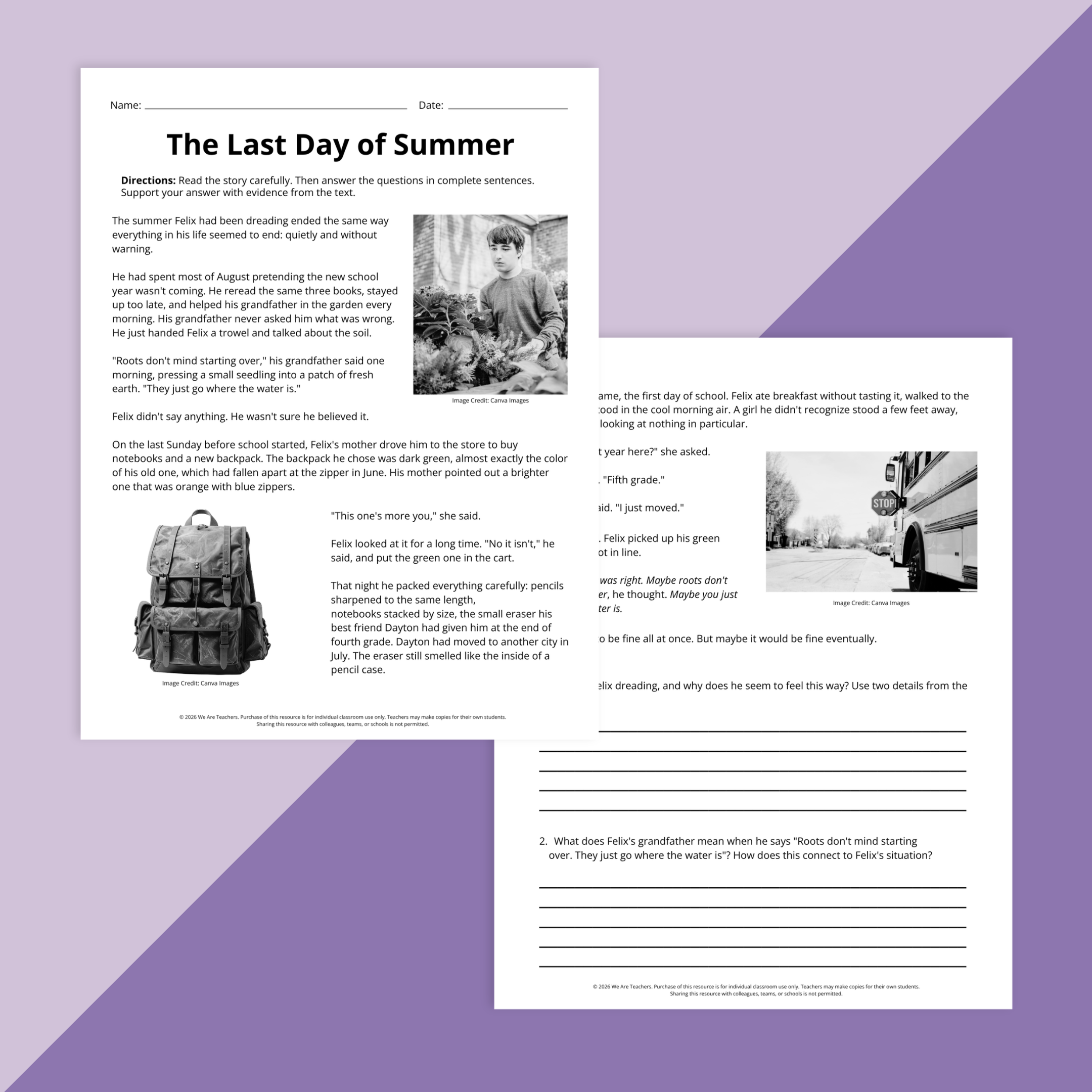 Imae of a reading passage and comprehension questions to review fifth grade skills.