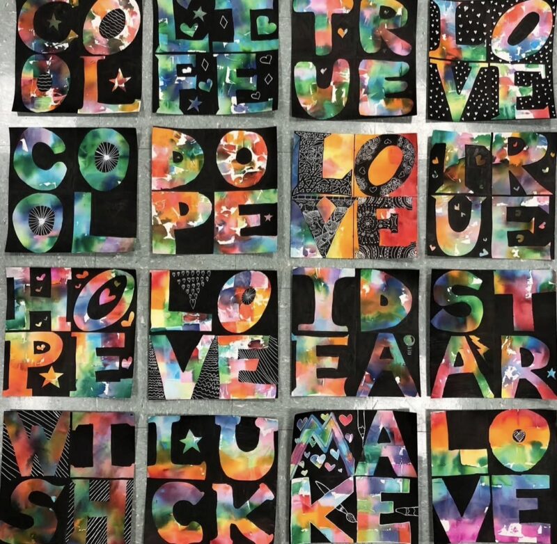 Four-letter word art projects by 5th grade students