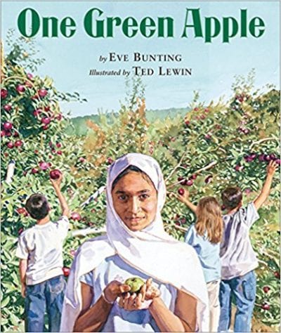 Book cover for One Green Apple as a example of social justice books for kids