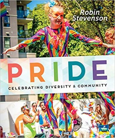 Book cover of LGBTQ books for kids Pride: Celebrating Diversity and Community with photograph of person wearing a rainbow suit riding a unicycle