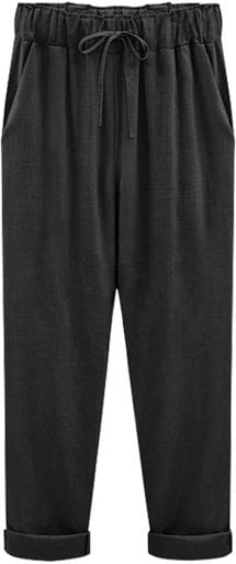 Linen draw string cropped pants in dark gray