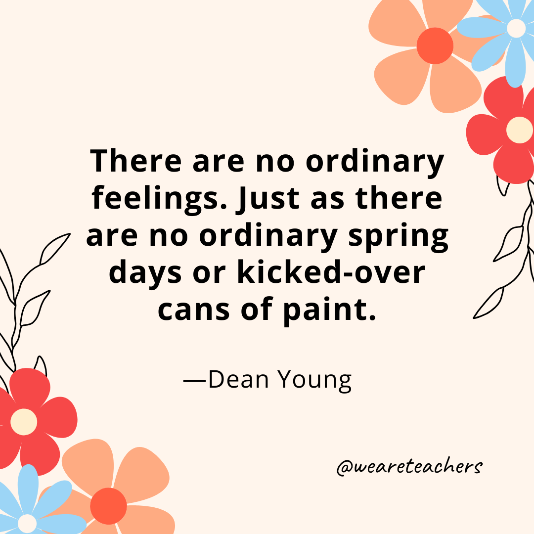There are no ordinary feelings. Just as there are no ordinary spring days or kicked-over cans of paint. - Dean Young