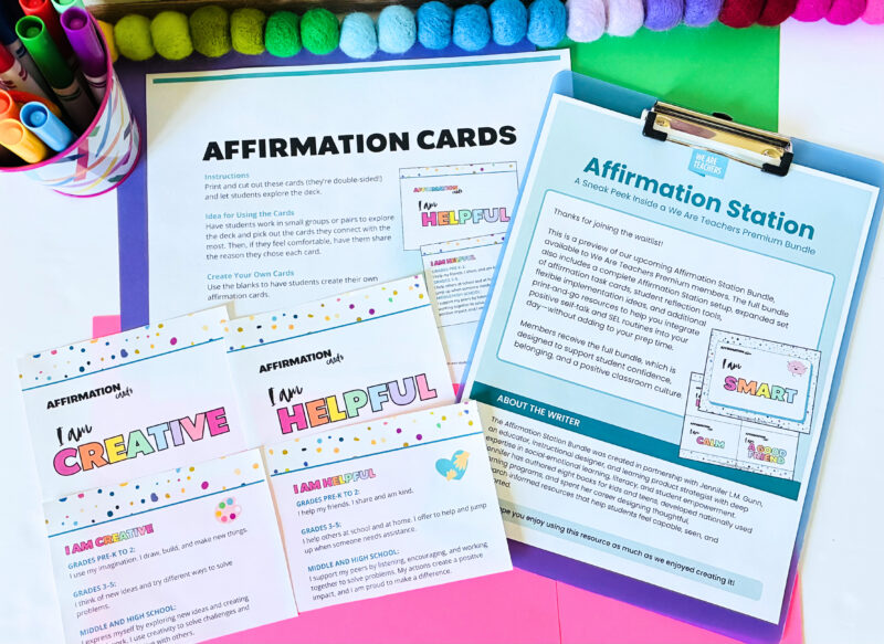 Premium Teacher Gift free printable affirmation station printable cards