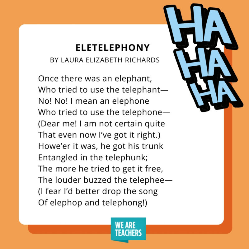an image of a funny poem for kids: Eletelephony