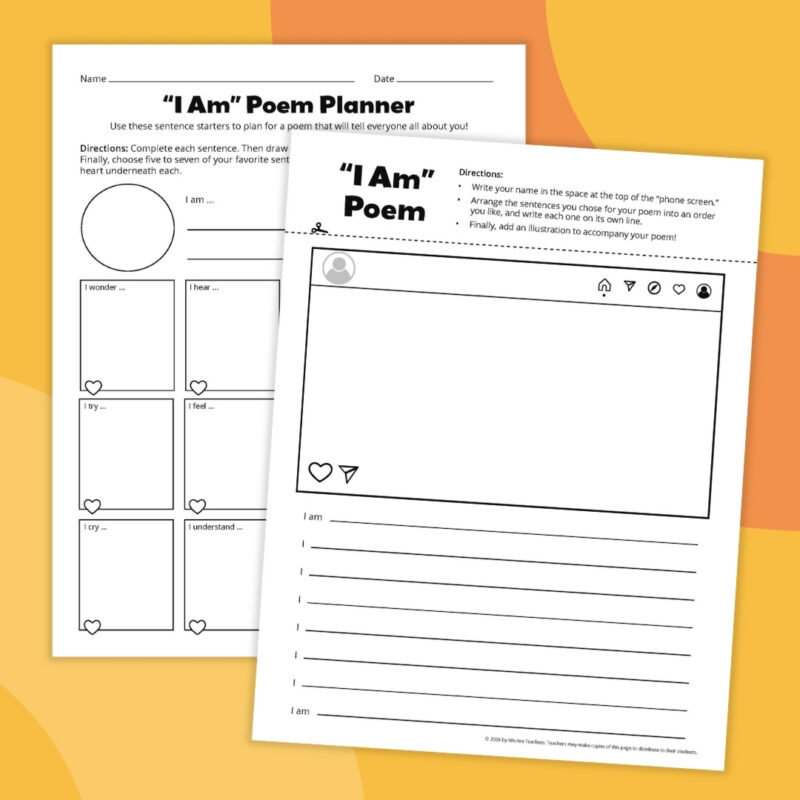 an image of two different poetry worksheet examples