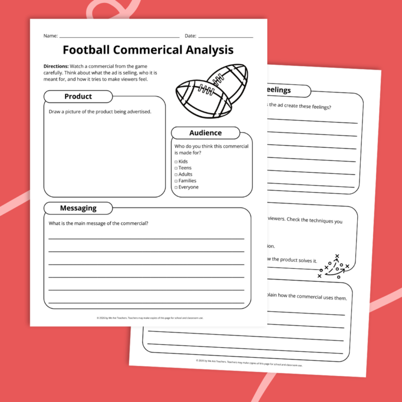 Football Worksheets printable football worksheet examples in front of a red background
