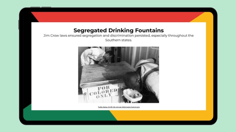 Tablet screen featuring info and image segregated drinking fountains