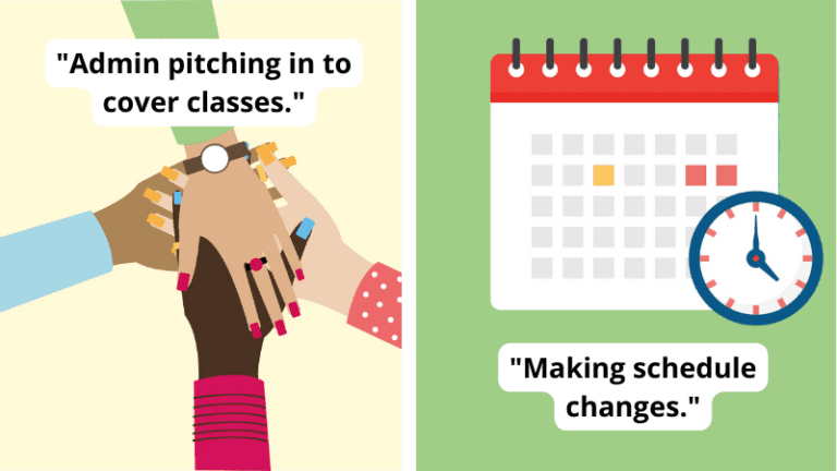 Paired illustrations of hands joining and a calendar to signify how to alleviate coverage issues