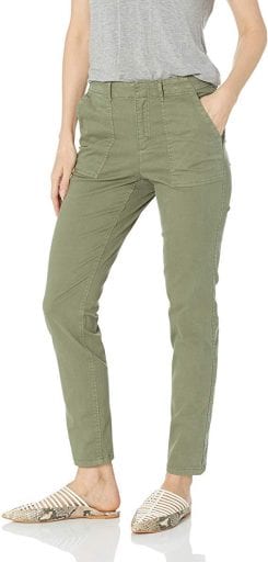 Green chino patch pants for women