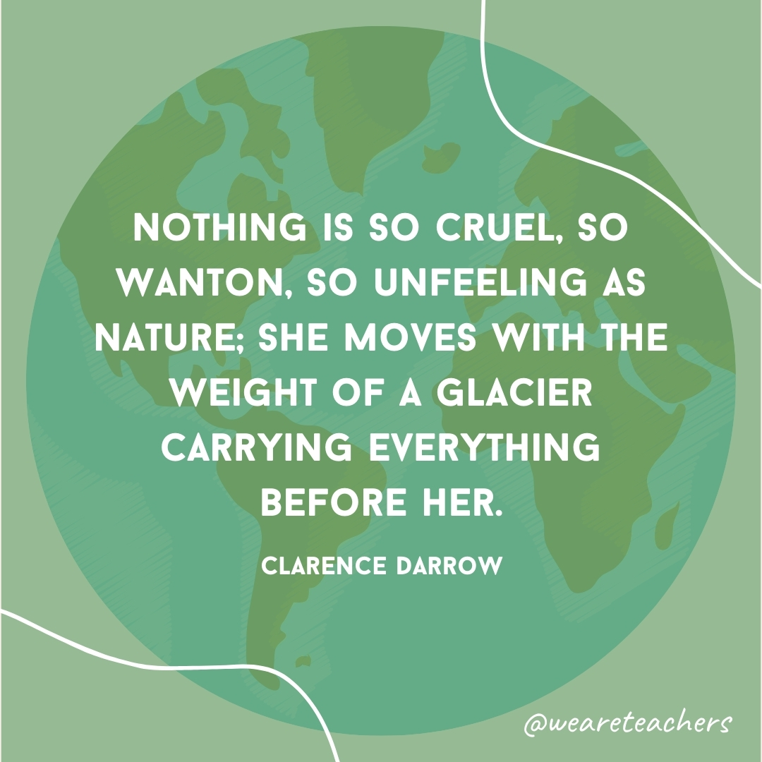 Nothing is so cruel, so wanton, so unfeeling as nature; she moves with the weight of a glacier carrying everything before her.