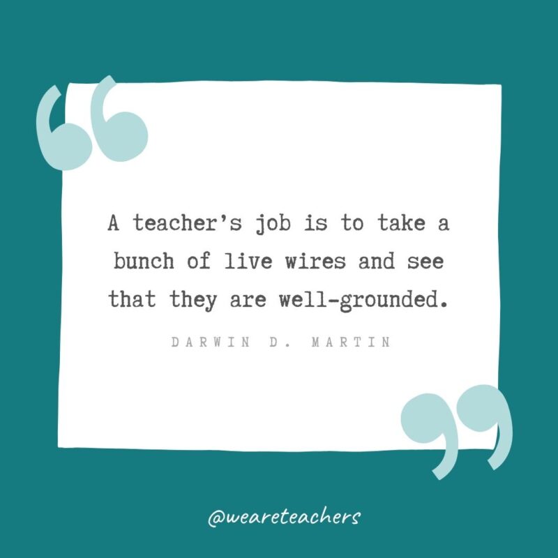 A teacher’s job is to take a bunch of live wires and see that they are well-grounded. —Darwin D. Martin