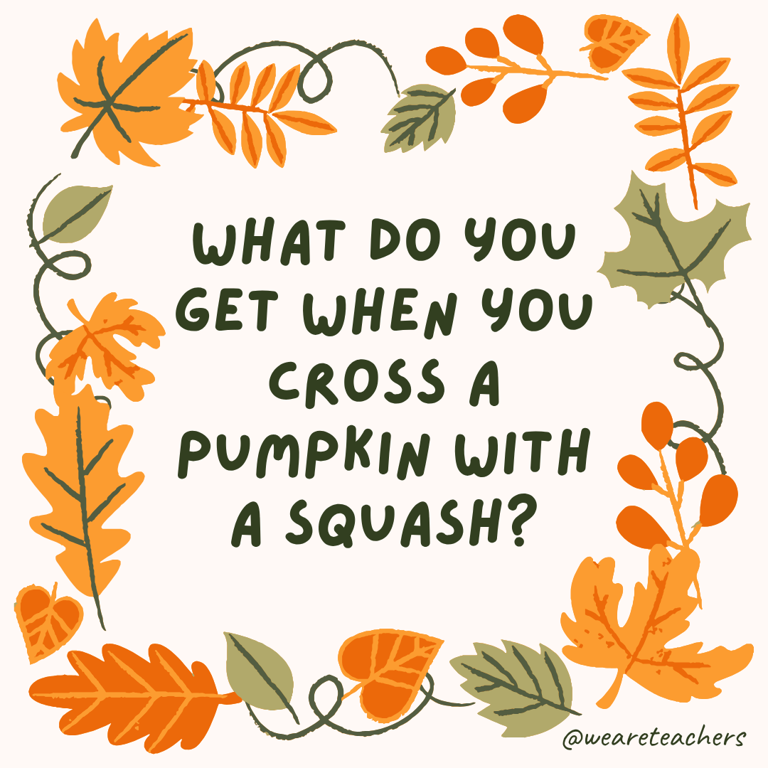 Fall Jokes an image of a fall joke surrounded by fall leaves and vines