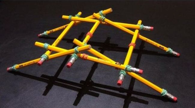 Da Vinci bridge built from unsharpened pencils and rubber bands (Seventh Grade Science)