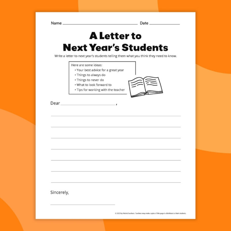 letter to next year's students worksheet