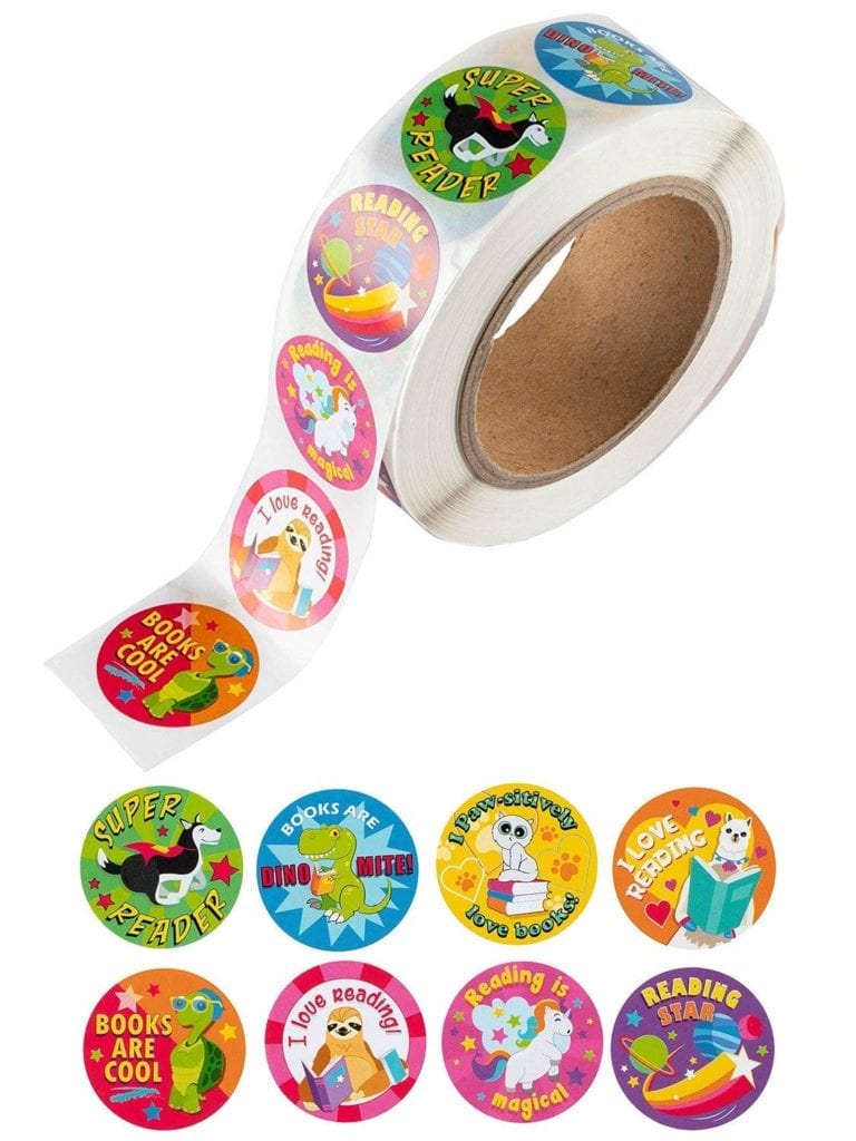Roll of stickers with affirmations about reading.