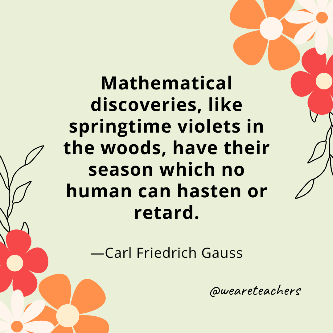 Mathematical discoveries, like springtime violets in the woods, have their season which no human can hasten or retard. - Carl Friedrich Gauss